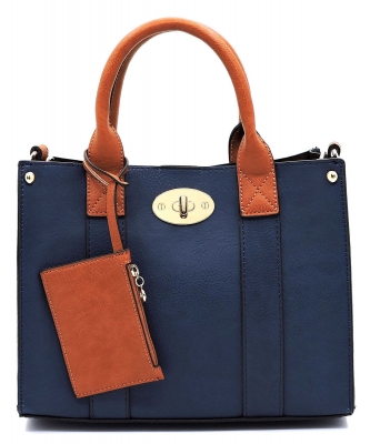 Faux Leather Mini Satchel Bag WU061 NAVY